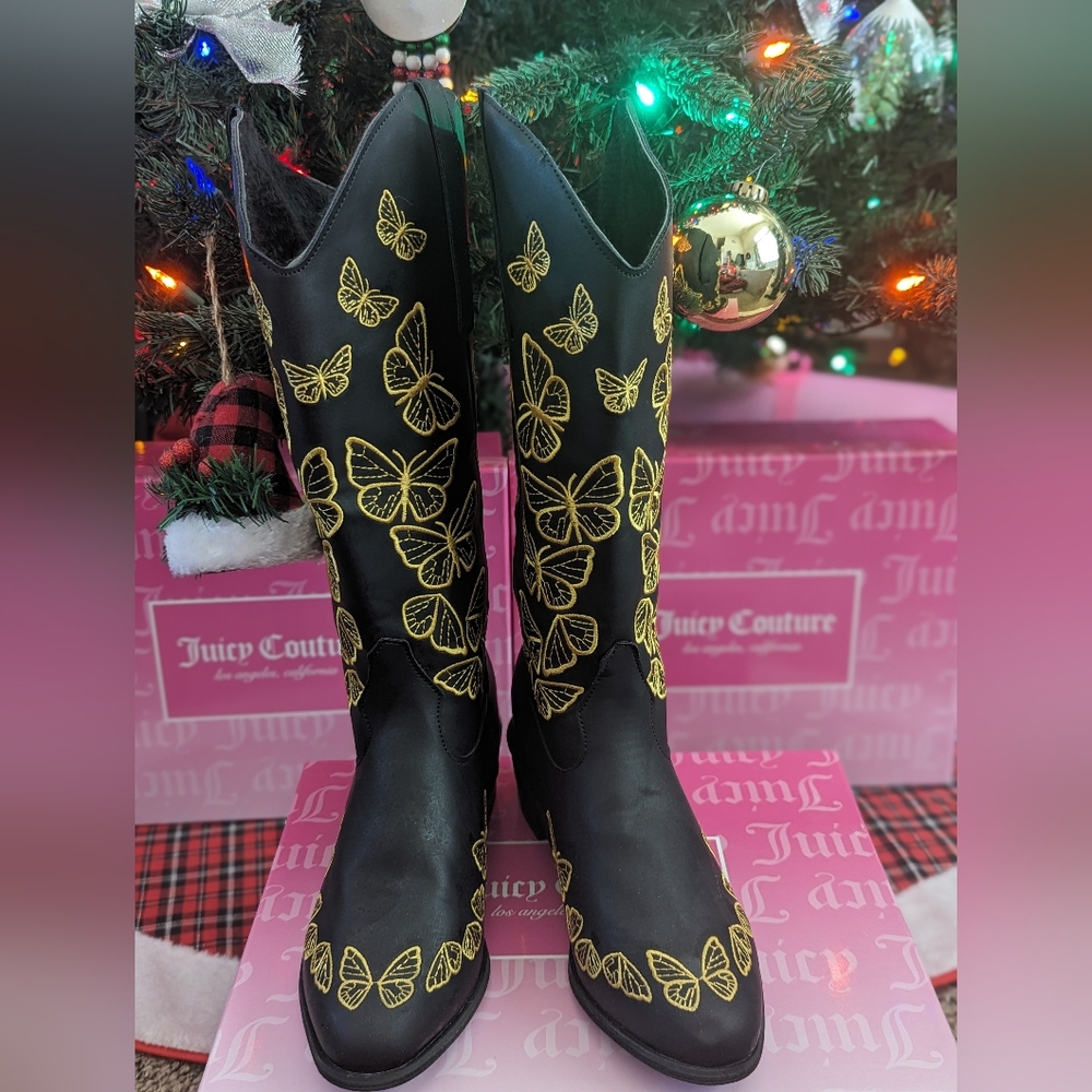 BNWOT Black With Butterfly Boots Size 8.5